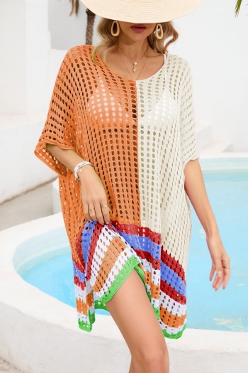 sexy 3 colors colorblock cut out knitted loose beach cover-up(only cover-up)