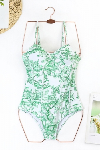 vintage natural scenery printing padded underwire one-piece swimsuit