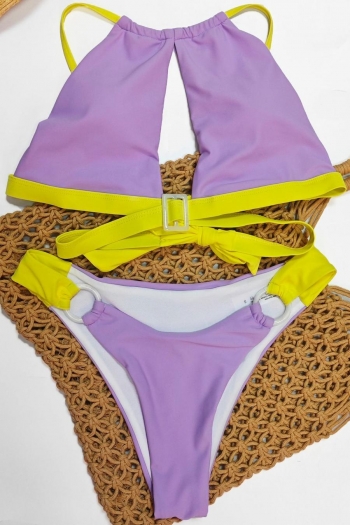 Sexy colorblock padded hollow plastic ring linked lace-up tankini sets