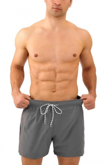 casual xxs-xxl men inelastic solid color tie-waist beach shorts (with lined)