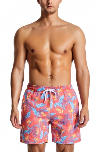 casual 3xs-2xl non stretch leaf print pocket tie-waist beach shorts (with lined)