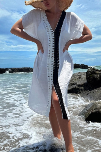 sexy 3 colors cut out crochet v-neck loose beach cover-up(only cover-up)