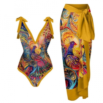sexy peacock printing padded with chiffon beach cover-ups(skirt only one size)