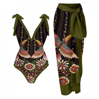sexy padded flower printing with chiffon beach cover-ups(skirt only one size)
