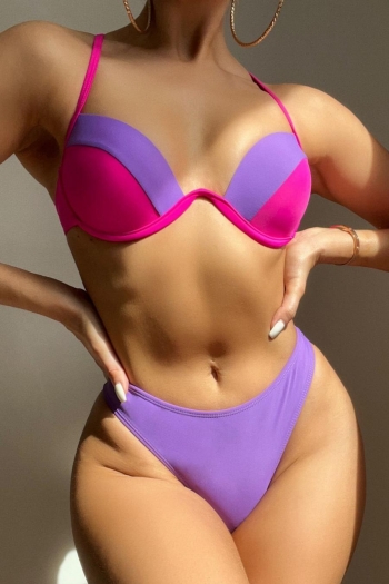 sexy colorblock non-removable padding underwire backless sling bikini sets