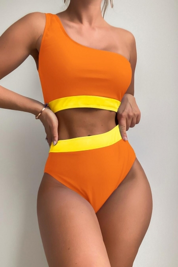 sexy 6 colors padded colorblock one shoulder tankini set
