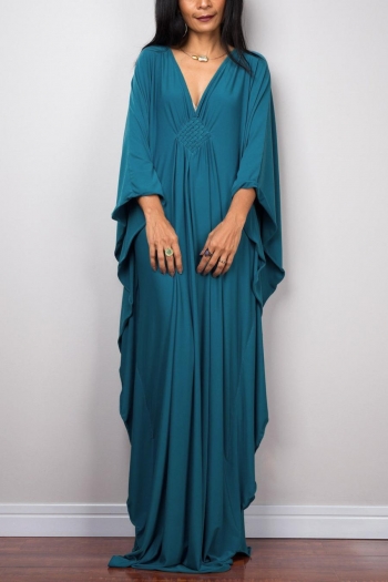 stylish solid color slight stretch v-neck loose beach dress cover-ups #2