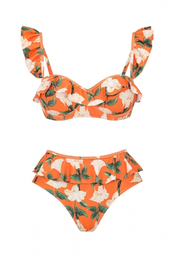 sexy padded underwire floral printing ruffle tankini set