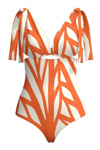 sexy padded stripe printing hollow sling one-piece swimsuit