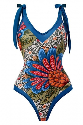 stylish retro padded pineapple printing lace-up one-piece swimsuit