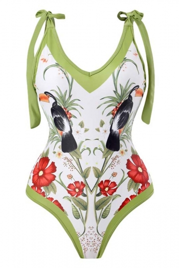 vintage floral batch printing lace-up padded one piece swimsuit