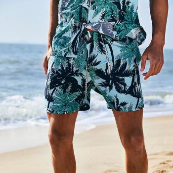 casual simple non-stretch coconut batch printing pocket lining beach shorts