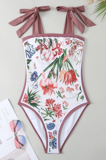 vintage flower batch printing padded one piece swimsuit
