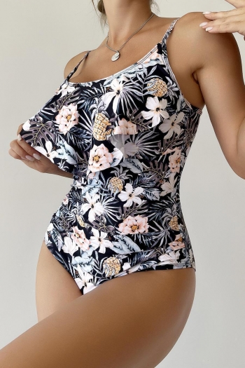 sexy plus size padded floral batch printing sling one piece swimsuit