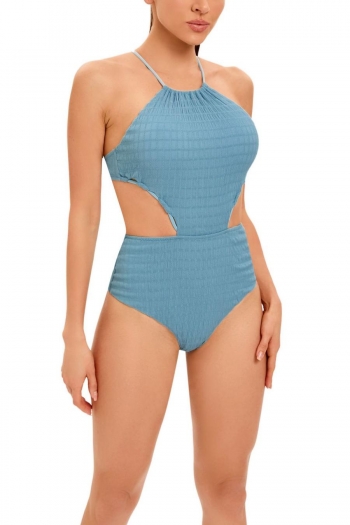sexy plus size padded solid color cross sling one piece swimsuit