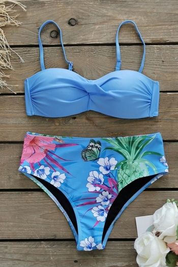sexy flower and butterfly printing non-removable padding high waist tankini sets