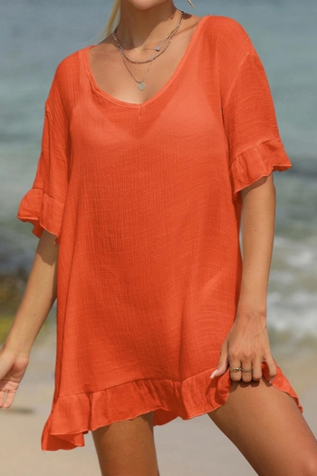 sexy 5 colors orange micro see through ruffle beach cover-up(only cover-up)