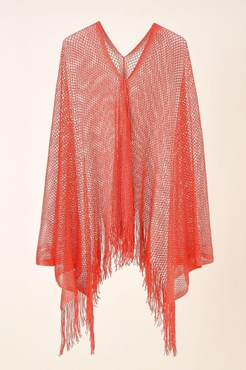 sexy 7 colors slight stretch hollow tassel solid color beach cover-up