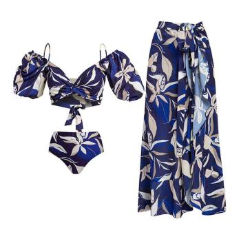 sexy flower printing padded three-piece swimsuit(skirt only one size)