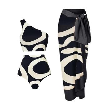 stylish padded geometric printing three-piece swimsuit(skirt only one size)