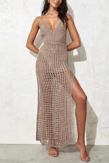 sexy cutout knitted unpadded halter-neck lace-up split beach dress cover-ups
