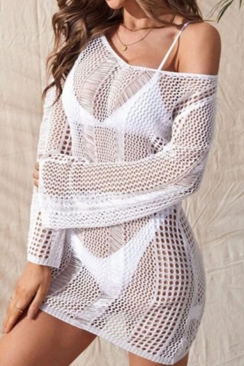 sexy cut out knitted long sleeve backless lace-up beach cover-up(only cover-up)