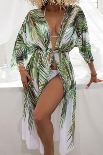sexy chiffon leaf printing tie-waist beach cover-up(only cover-up)