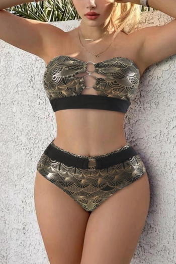 sexy holographic padded ring linked bandeau tankini sets