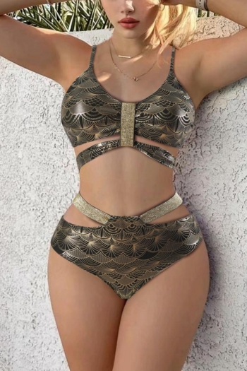 sexy holographic padded high waist hollow lace-up tankini sets