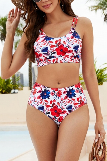 sexy plus size floral batch printing padded backless sling tankini sets