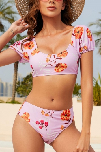 stylish plus size floral printing backless lace-up tankini sets