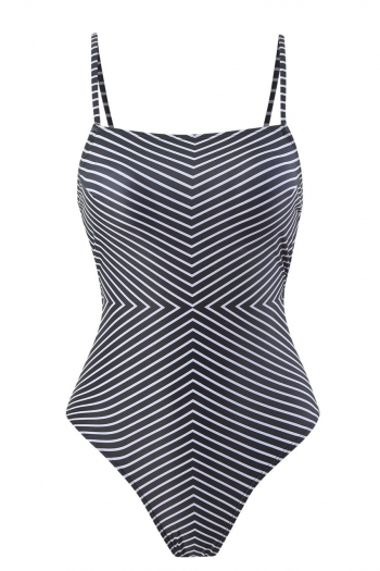vintage padded stripe printing sling one piece swimsuit