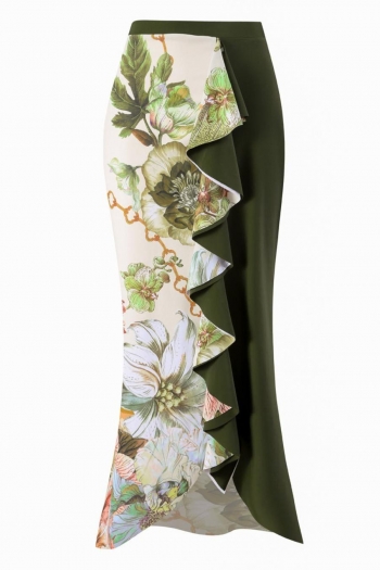 sexy flower printing ruffle high waist chiffon beach skirt cover-up
