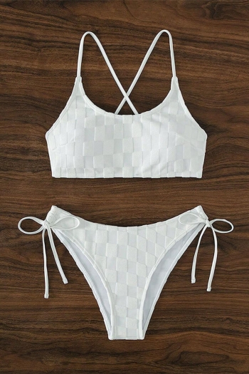 Sexy pure color lattice textured padded backless lace-up tankini sets