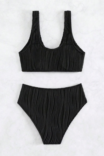Sexy pure color textured padded high waist tankini sets