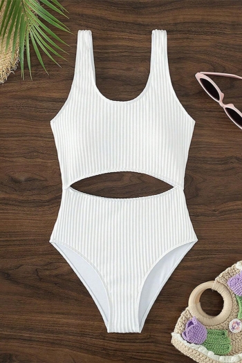 Sexy pure color textured padded hollow one-piece swimwear