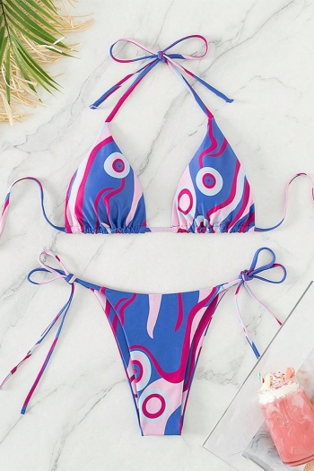 XS-L sexy batch printing padded halter-neck self-tie triangle bikini sets