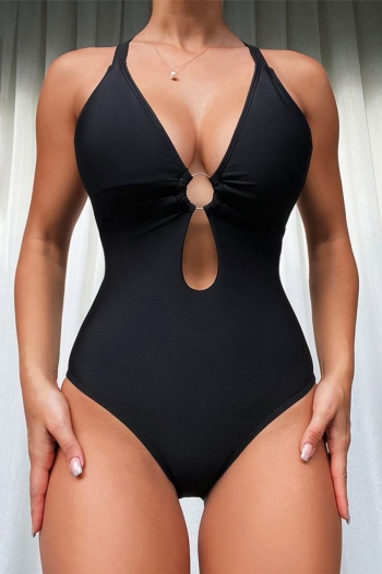 sexy 3 colors padded hollow ring linked rhinestone decor one-piece swimsuit