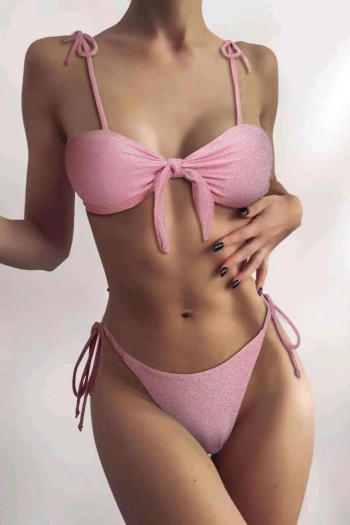 sexy padded solid color lace-up bikini set