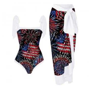american flag padded swimsuit with skirt(skirt one size,7-10 days delivery)