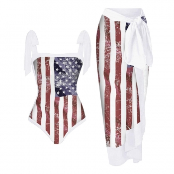 american flag padded swimsuit with skirt #7#(skirt one size, 7-10 days delivery)