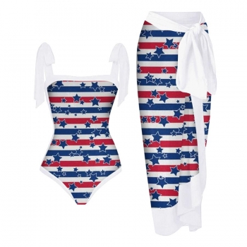 american flag padded swimsuit with skirt #8#(skirt one size, 7-10 days delivery)