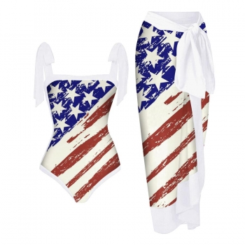 american flag padded swimsuit with skirt #15(skirt one size, 7-10 days delivery)