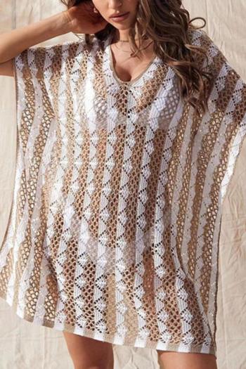 sexy contrast stripe cut out knitted loose beach cover-up(only cover-up)