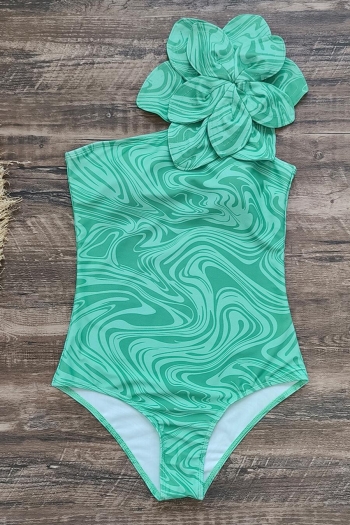 sexy swirl pattern print padded one shoulder flower shape one-piece swimsuit