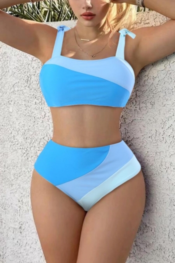 sexy colorblock padded tie-shoulder high waist tankini sets