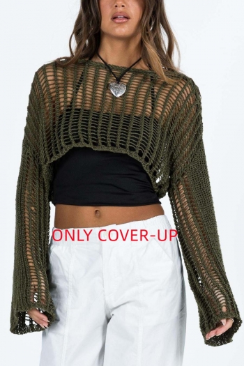 sexy cut out crochet 2 colors long sleeve beach cover-up(only cover-up)