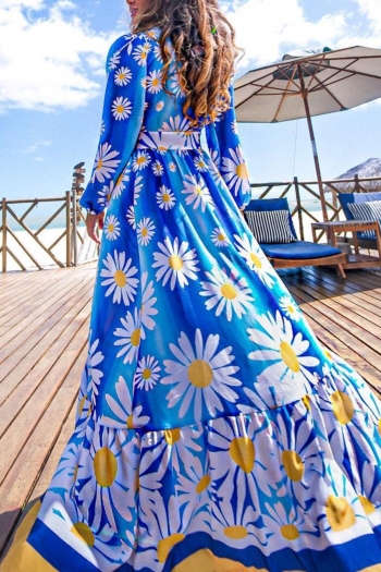stylish flower printing chiffon v-neck beach kimono cover-up(only cover-up)