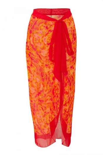 sexy batch printing lace-up beach chiffon skirt cover-up