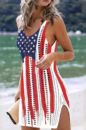 sexy plus size american flag printing cutout knitted beach dress cover-up #1